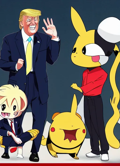 Prompt: : president obama trump and biden as anime cartoon character design pokemon