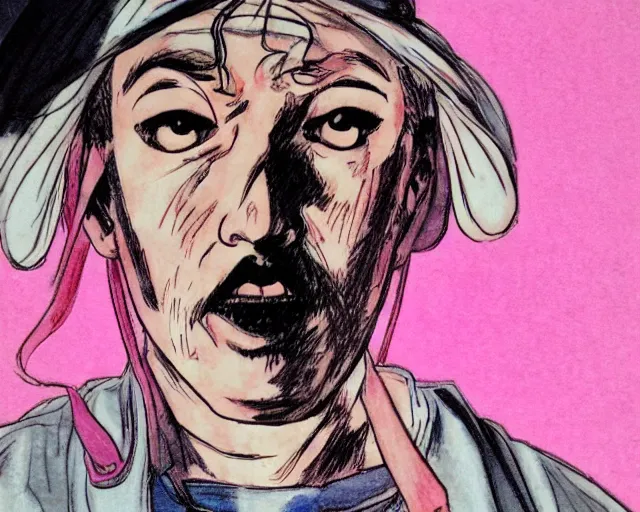 Image similar to Joji as Pink Guy, drawn by Takehiko Inoue, manga, high detail