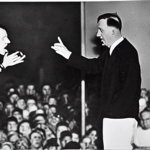 Image similar to 1 9 4 0 s photo of eminem having a rap battle with hitler on moon,