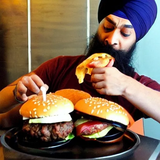 Image similar to sikh eating burger, still from dragonballz style