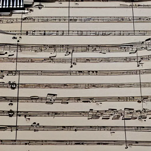Image similar to closeup of sheet music for the most amazing piece of music ever composed, highly detailed, sharp focus