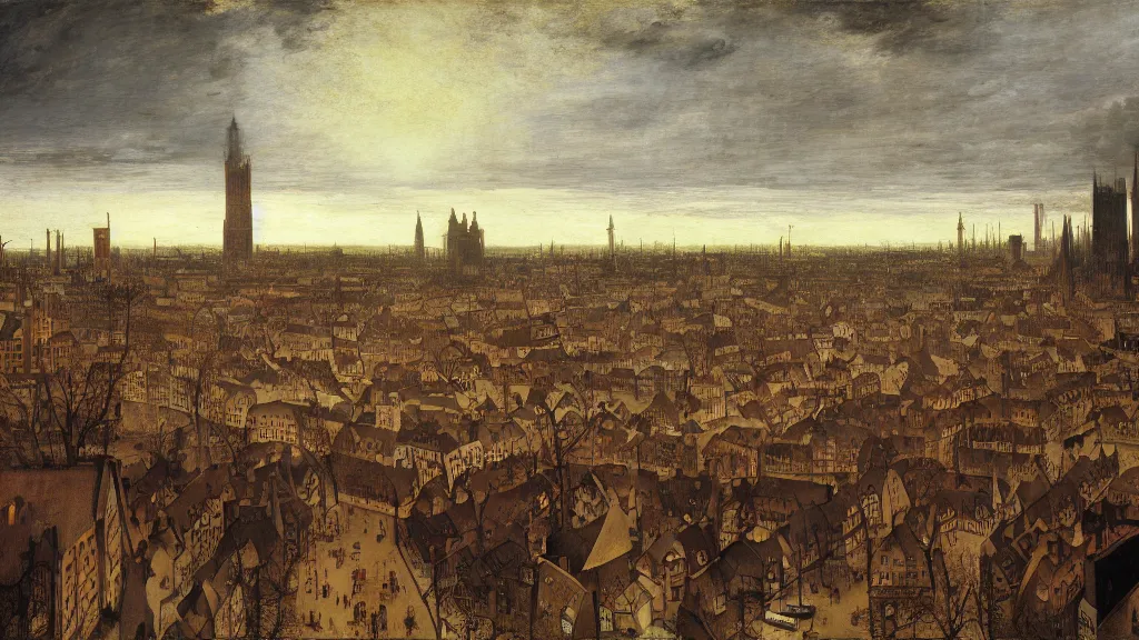 Image similar to victorian london, by pieter bruegel the elder, visual novel, perfectionism, volumetric light, contre - jour, scattering, lumen reflections, tornadic