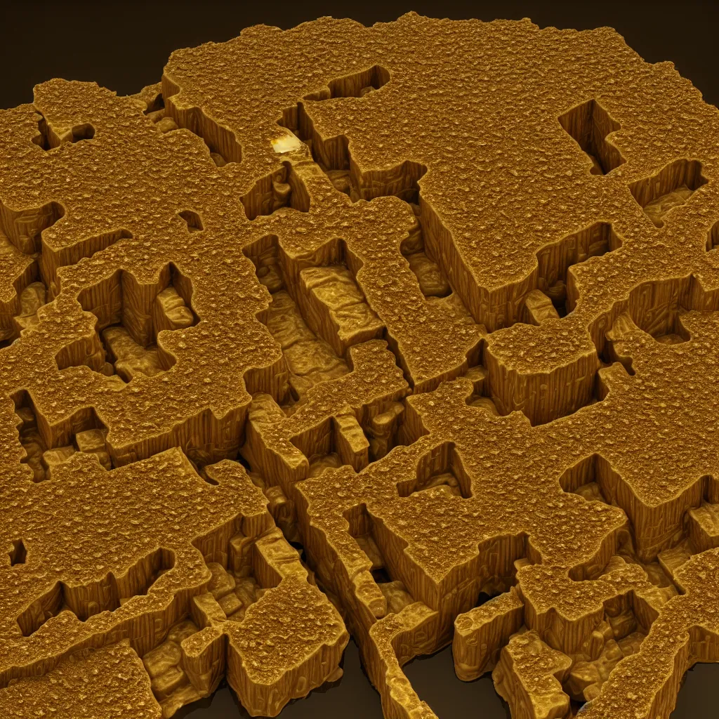 Image similar to A realistic big house made of molten cheese and fractal crystals, photorealistic, octane render,