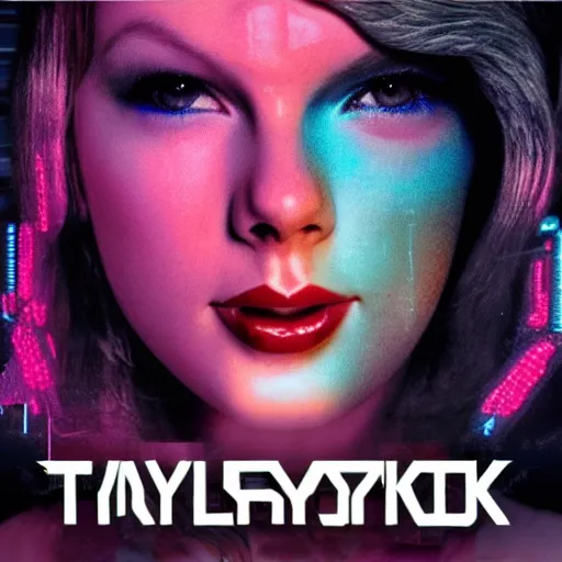 Image similar to a cyberpunk style album cover for a Taylor Swift electro pop album