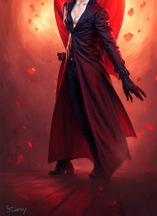 Prompt: vampire in the style of stefan kostic, realistic, full body shot, wide angle, sharp focus, 8 k high definition, insanely detailed, intricate, elegant, art by stanley lau and artgerm, floating embers
