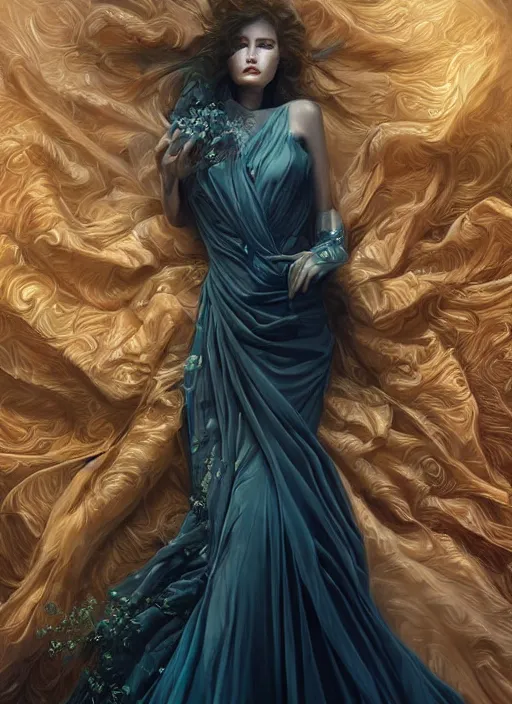 Prompt: beautiful, young woman, extremely detailed gorgeous face, looks realistic, hyper-detailed portrait, sad eyes tears, sexy body and face, vaporwave aesthetic, synthwave long luxurious gown by artist Artgerm and Greg Rutkowski and WLOP