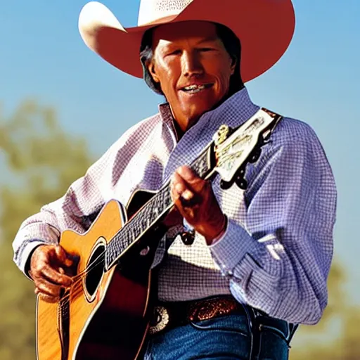 Image similar to george strait riding a horse holding his acoustic guitar,