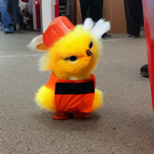 Image similar to cute baby chick dressed as an inmate