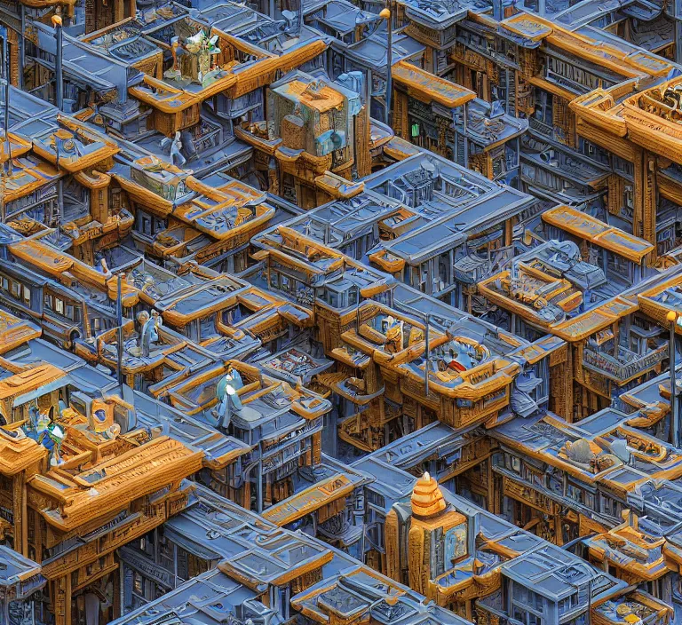 Prompt: hyperrealism photography hyperrealism concept art of highly detailed beavers builders that building highly detailed futuristic city by wes anderson and hasui kawase and scott listfield sci - fi style hyperrealism rendered in blender and octane render