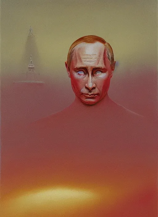 Image similar to Painting in a style of Beksinski featuring Vladimir Putin