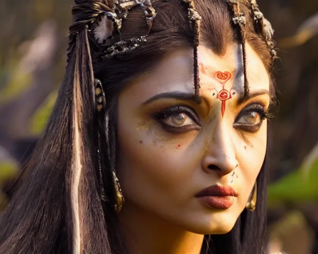 Image similar to a photo of aishwarya rai as a character in the avatar, hyper realistic face, beautiful eyes, cinematic, long shot, hyper detailed, 8 5 mm photograph, 8 k resolution, film still, sharp lens, wide lens