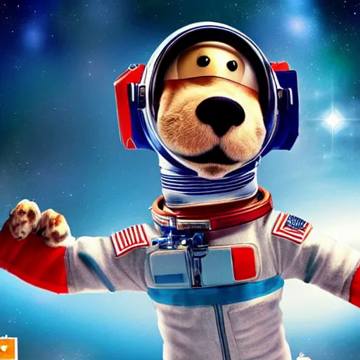 Image similar to astronaut dog character by Disney Pixar Animation Studios, dark background