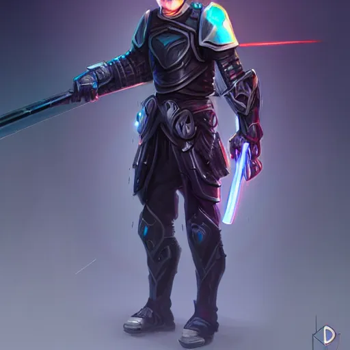 Image similar to portrait of an teenager in mechanized body armor with a glowing black laser sword, D&D, fantasy, elegant, hopeful, muscular, highly detailed, digital painting, artstation, concept art, smooth, sharp focus, illustration