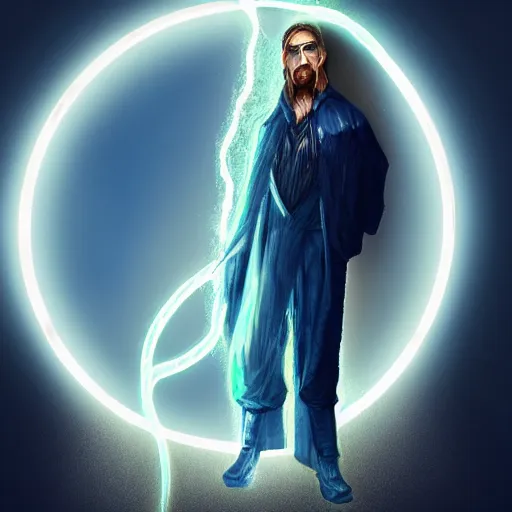 Prompt: a male wizard, glowing, frontal view, cool looking, photoshop
