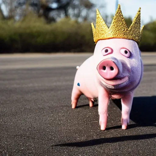 Image similar to pig working out wearing a gold crown as a Muppet holding a water bottle 8k