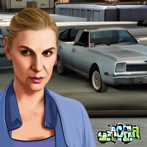 Image similar to Kim Wexler from Better Call Saul as a GTA character portrait, Grand Theft Auto