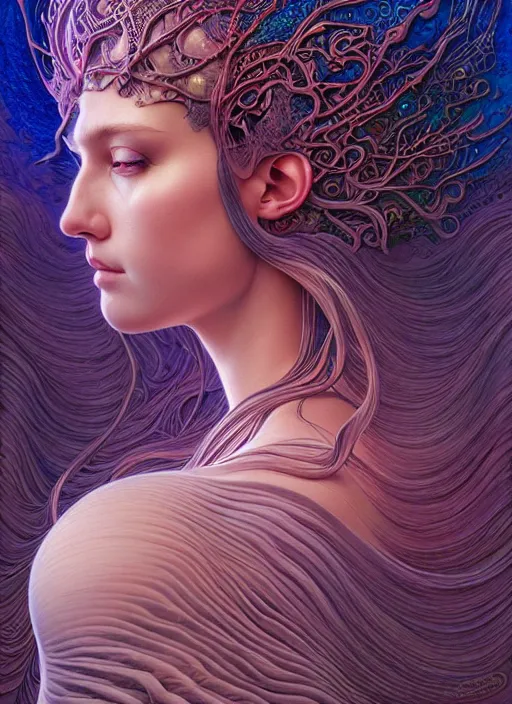 Image similar to hyper detailed masterpiece, psychedelic synthwave pattern face mask elven portrait, jean giraud, digital art painting, dream wave aesthetic, ethereal, artgerm, donato giancola, tom bagshaw