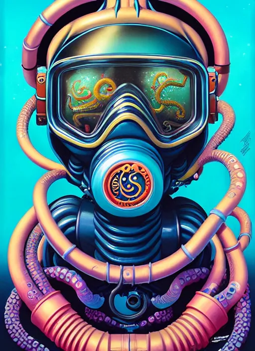 Image similar to cosmic lovecraft scuba diver portrait, pixar style, by tristan eaton stanley artgerm and tom bagshaw.