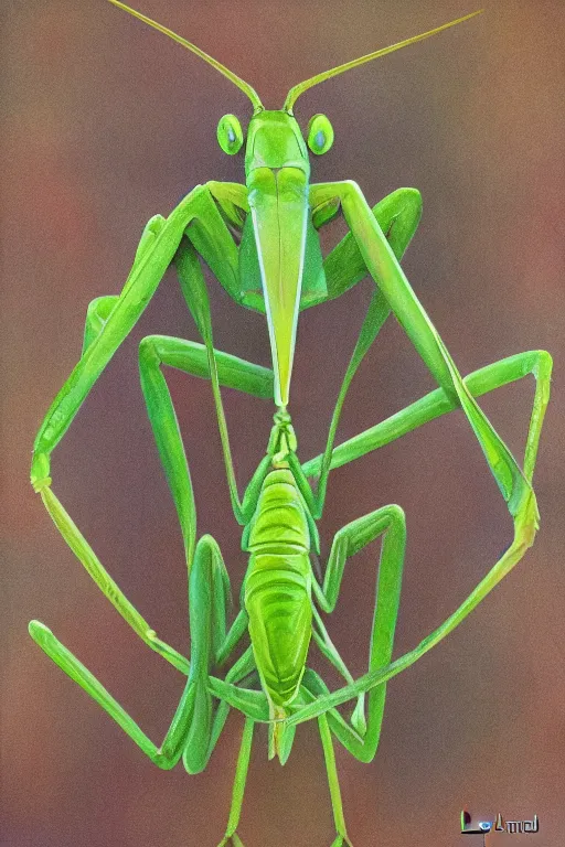 Image similar to praying mantis, by lucy arnold