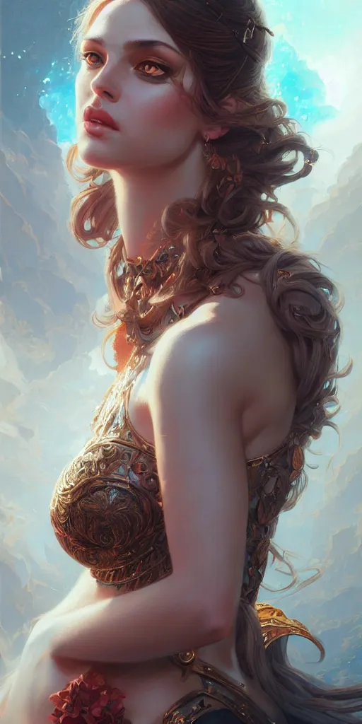 Image similar to portrait of a seductive and powerful aphrodite, detailed intricate illustration, detailed illustration, hd, 4 k, digital art, overdetailed art, by greg rutkowski, by loish, complementing colors, trending on artstation, deviantart