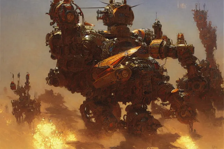 Image similar to wuxia, huge machine robot, painting by gaston bussiere, craig mullins, j. c. leyendecker