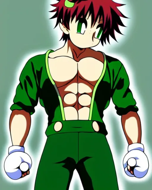 Image similar to anime art full body portrait of luigi bodybuilder character concept art, anime key visual of fight club, large eyes, finely detailed perfect face delicate features directed gaze, trending on pixiv fanbox, studio ghibli, extremely high quality artwork