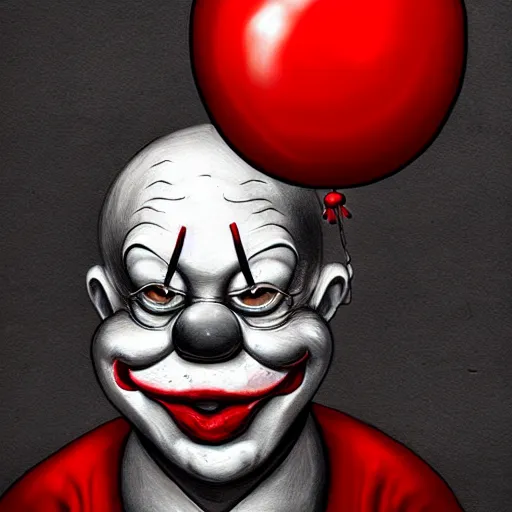 Image similar to surrealism grunge cartoon portrait sketch of a banana with a wide smile and a red balloon by - michael karcz, loony toons style, pennywise style, horror theme, detailed, elegant, intricate