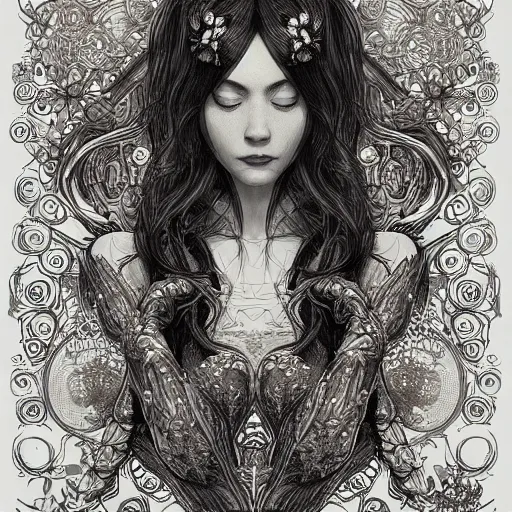 Image similar to the portrait of an incredibly beautiful, graceful, elegant, and sophisticated young woman made of garlic bulbs, an ultrafine detailed illustration by james jean, intricate linework, bright colors, final fantasy, behance contest winner, vanitas, angular, altermodern, unreal engine 5 highly rendered, global illumination, radiant light, detailed and intricate environment