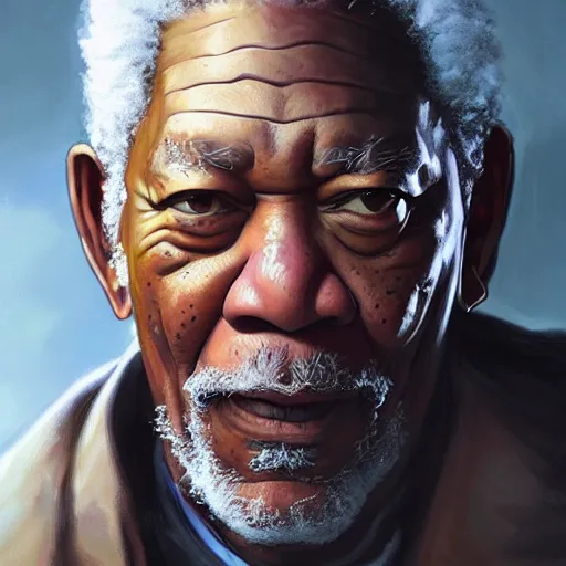 Image similar to morgan freeman in fullmetal alchemist, closeup portrait art by donato giancola and greg rutkowski, vintage retro, realistic face, digital art, trending on artstation, symmetry!!