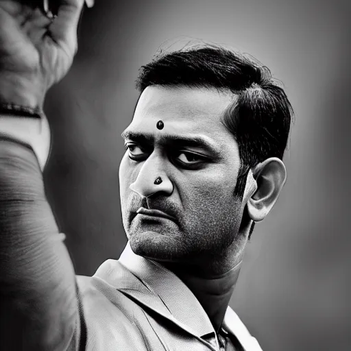 Image similar to portrait of mahendra singh dhoni as a pimp, ultra realistic, highly detailed, canon 3 5 mm photography