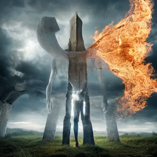 Image similar to Editorial Masterpiece extremely realistic Legendary elemental High Orders Nephilim Virtues figure infused with coalesced crystalline fire by Erik Johansson, perfect light