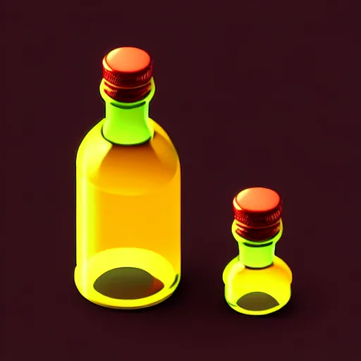 Image similar to a shine bottle isometric 3 d icons for mobile game, 8 k resolution, gamedesign, octane render, blender 3 d