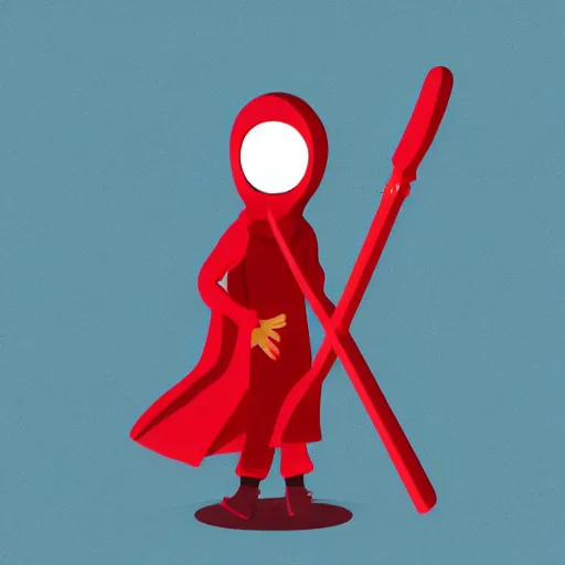 Image similar to Red hooded trench coat faceless person holding a scythe in a red background, cartoon style