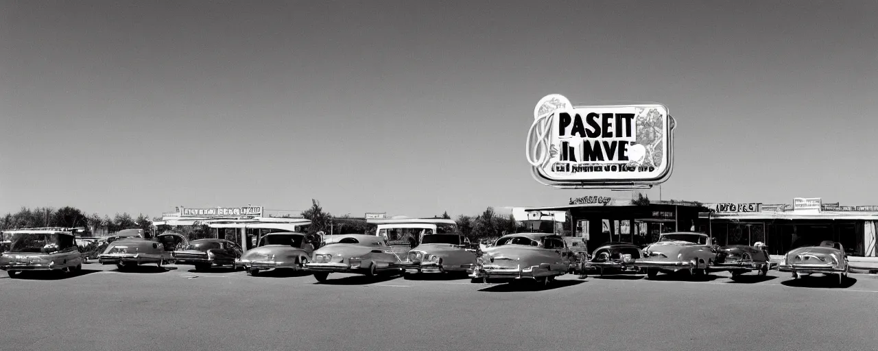 Prompt: 1 9 5 0 s drive in movie, featuring spaghetti on screen, in the style of michael kenna, kodachrome,