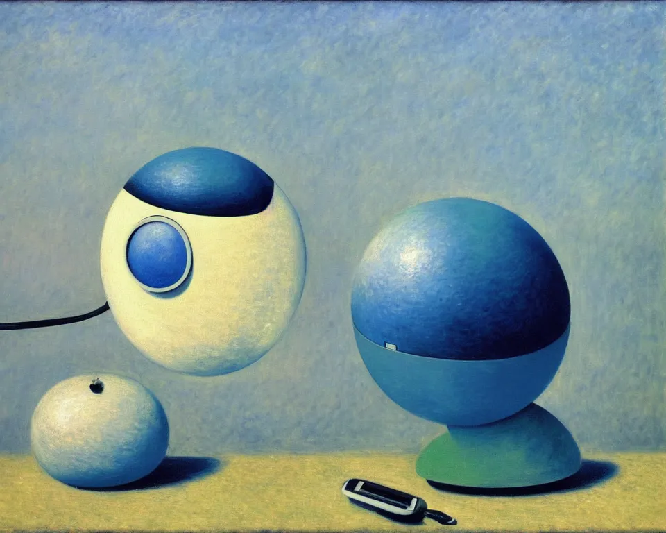 Prompt: achingly very beautiful painting of a imac g 3 by rene magritte, monet, and turner. whimsical.