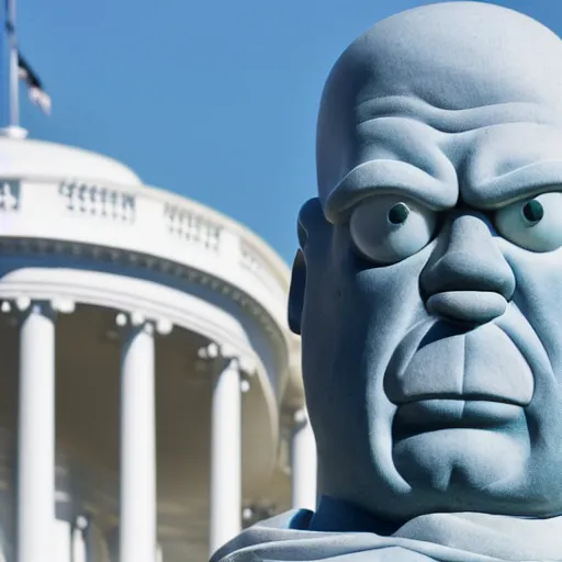 Prompt: a large marble statue of Homer Simpson outside the White House, dslr photo, 50mm