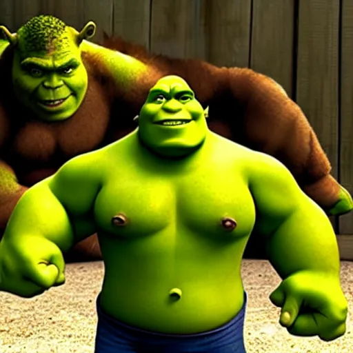 Prompt: shrek vs hulk