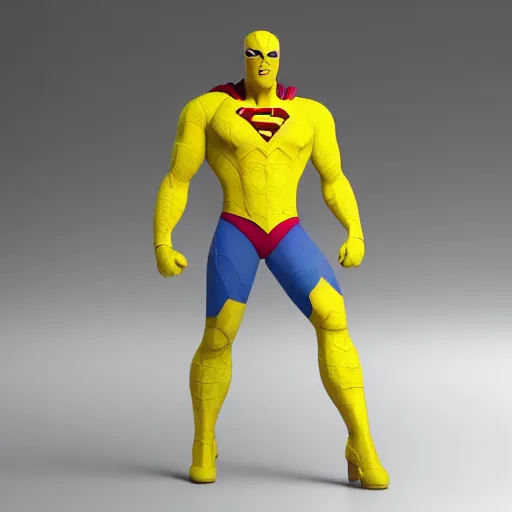 Prompt: full body view of a lemon superman by Marvel, cgisociety, octane render