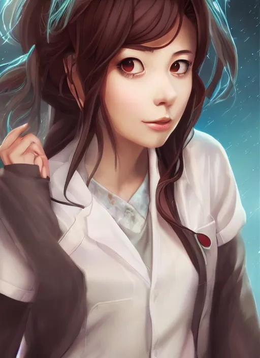 Image similar to beautiful portrait of a female Doctor who looks like Mio Naruse the testament of sister devil anime , character design by Ross Tran, artgerm detailed, soft lighting