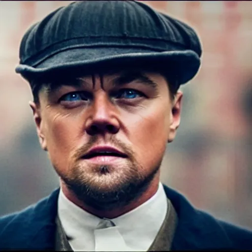 Image similar to Leonardo DiCaprio in Peaky Blinders very detail 4K quality super realistic