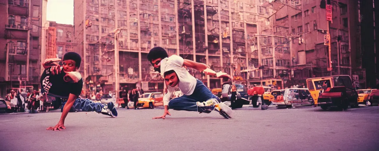 Prompt: 1 9 8 0's breakdancing next to a boombox,!!! spaghetti, nyc, afternoon light, detailed, canon 2 0 mm, wes anderson, kodachrome