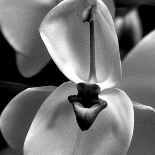 Image similar to a film noir about a killer orchid, color film still