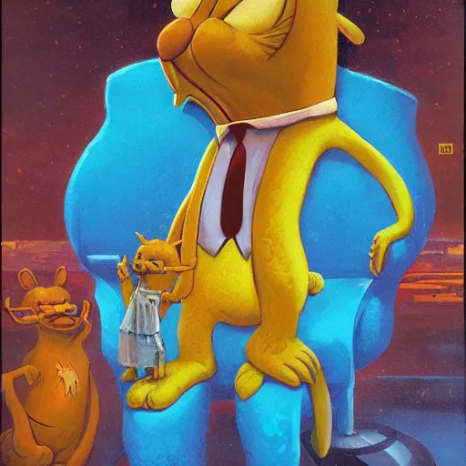 Image similar to a large anthropomorphic garfield by paul lehr and moebius