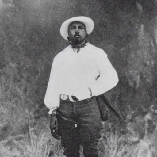 Image similar to a photo of kanye west as a cowboy taken in 1 8 6 0's, real life, detailed face, grainy