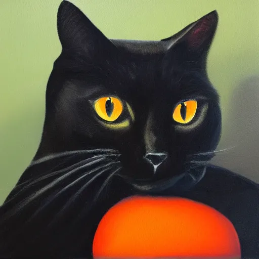 Image similar to oil painting of a black cat, orange background