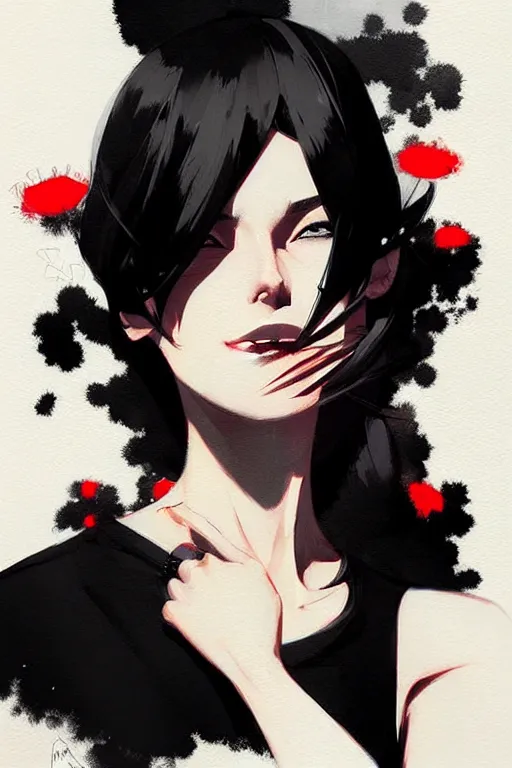 Image similar to a ultradetailed beautiful panting of a stylish woman wearing a black dress, by conrad roset, greg rutkowski and makoto shinkai, trending on artstation
