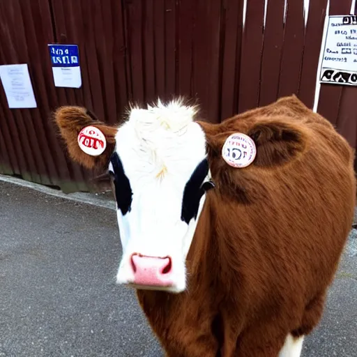 Prompt: mugshot of a cute sad calf dressed as an inmate