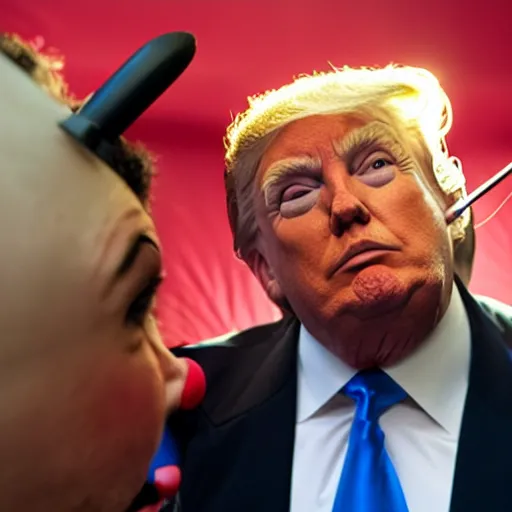 Image similar to donald trump putting on clown makeup