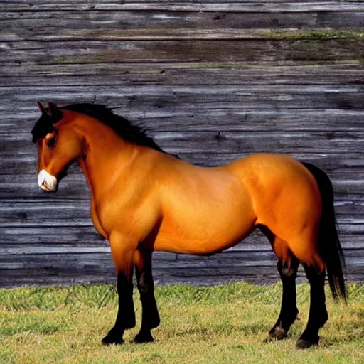 Image similar to a hyper obese horse. The horse is so fat that his legs can’t touch the ground