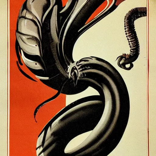 Prompt: 1930s poster of a xenomorphic worm